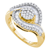 14kt Yellow Gold Womens Round Diamond Flower Cluster Baguette Concentric Ring 1.00 Cttw