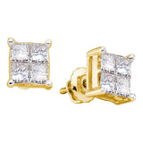 14kt Yellow Gold Womens Princess Diamond Square Cluster Stud Earrings 1 Cttw