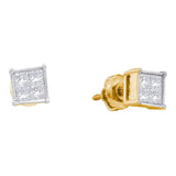 14kt Yellow Gold Womens Princess Diamond Square Cluster Stud Earrings 1/2 Cttw