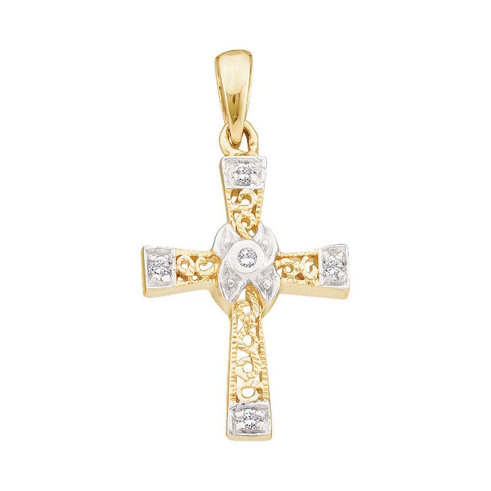 10kt Yellow Gold Womens Round Diamond Bounded Cross Pendant 1/20 Cttw