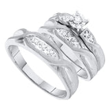14kt White Gold His Hers Round Diamond Solitaire Matching Wedding Set 1/8 Cttw
