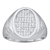 14kt White Gold Mens Round Diamond Oval Cluster Ring 1/4 Cttw