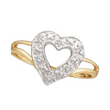 14kt Yellow Gold Womens Round Diamond Split-shank Heart Ring 1/20 Cttw