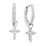 10kt White Gold Womens Round Diamond Cross Dangle Hoop Earrings 1/10 Cttw