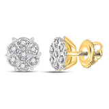 10kt Yellow Gold Womens Round Prong-set Diamond Cluster Stud Earrings 1/20 Cttw