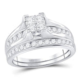 14kt White Gold Princess Diamond Bridal Wedding Ring Band Set 1 Cttw - Size