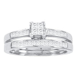 14kt White Gold Womens Princess Diamond Bridal Wedding Engagement Ring Band Set 1/2 Cttw