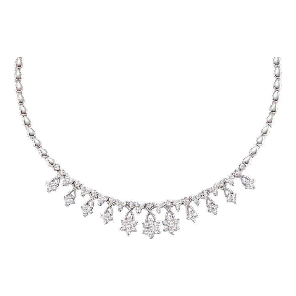 14kt White Gold Womens Round Diamond High-end Cluster Necklace 2 Cttw