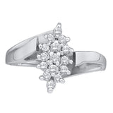 14kt White Gold Womens Round Prong-set Diamond Oval Cluster Ring 1/4 Cttw