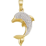 14kt Yellow Gold Womens Round Diamond Dolphin Fish Animal Pendant 1/10 Cttw