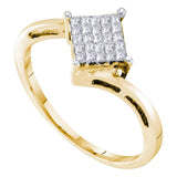 14kt Yellow Gold Womens Princess Diamond Diagonal Square Cluster Ring 1/4 Cttw