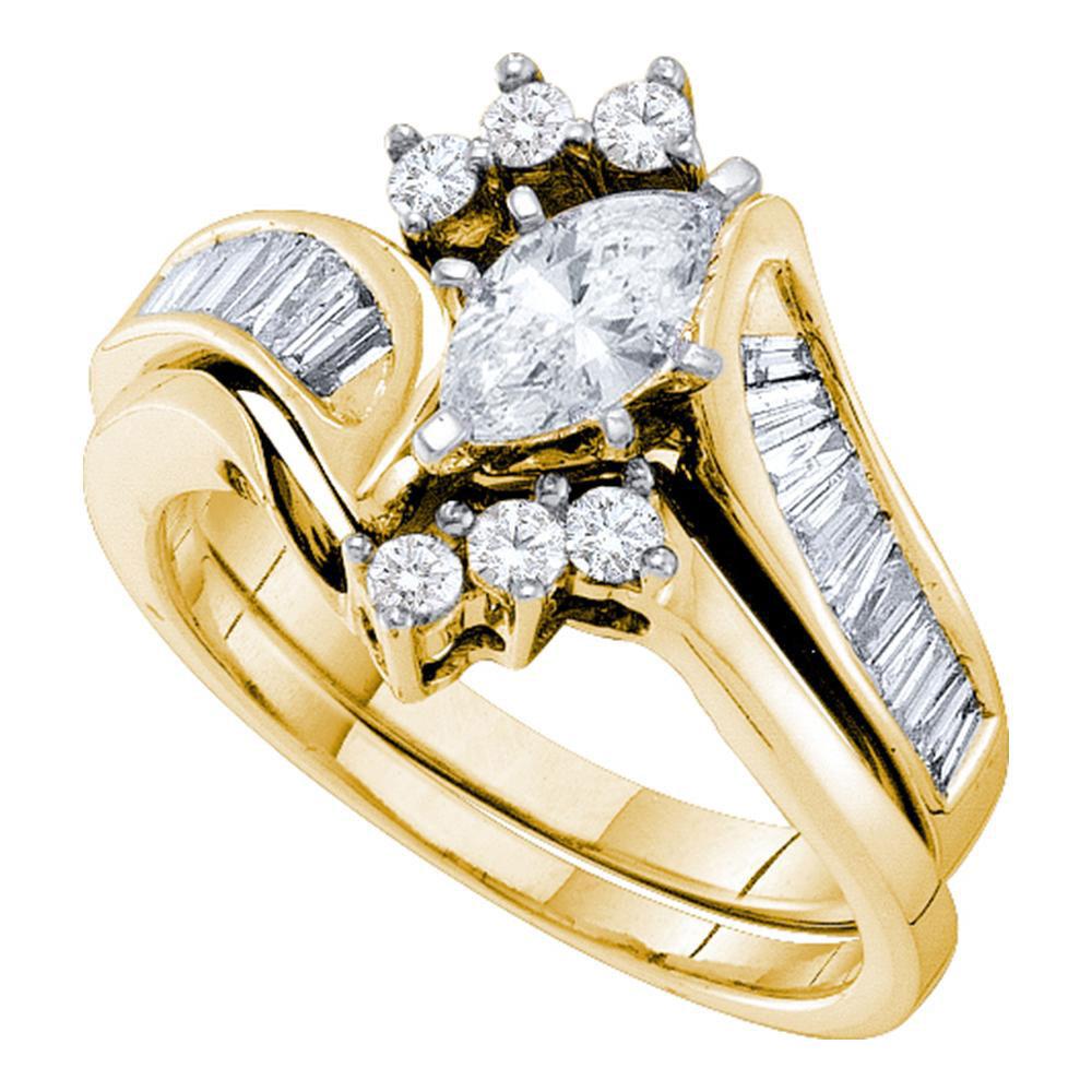 14kt Yellow Gold Womens Marquise Diamond Bridal Wedding Engagement Ring Band Set 1-1/4 Cttw