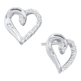 14kt White Gold Womens Round Diamond Heart Earrings 1/6 Cttw