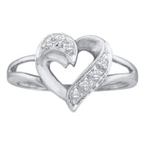 14kt White Gold Womens Round Diamond Heart Ring 1/20 Cttw