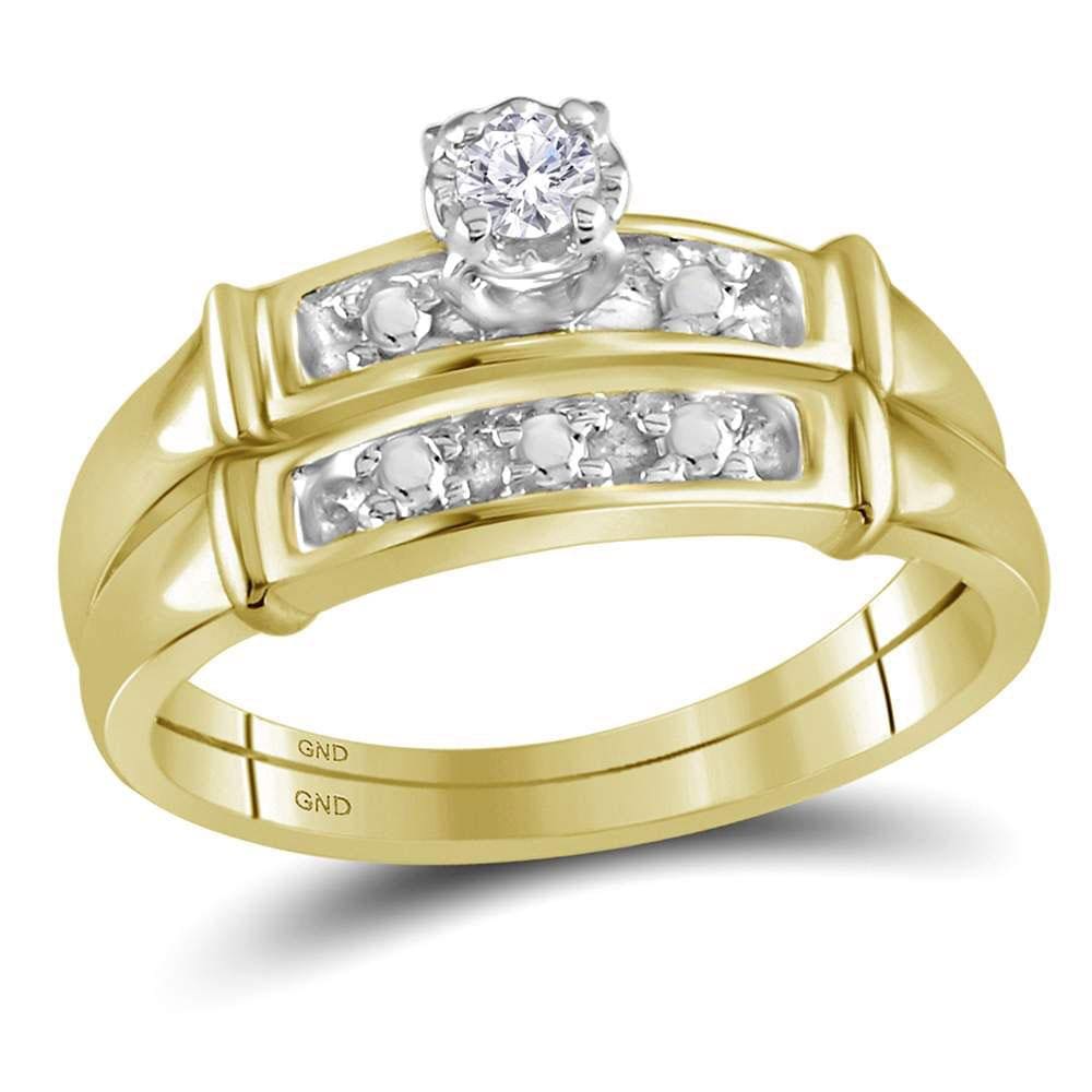 14kt Yellow Gold His Hers Round Diamond Solitaire Matching Wedding Set 1/10 Cttw