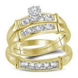 14kt Yellow Gold His Hers Round Diamond Solitaire Matching Wedding Set 1/10 Cttw