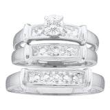 14kt White Gold His Hers Round Diamond Solitaire Matching Wedding Set 1/10 Cttw