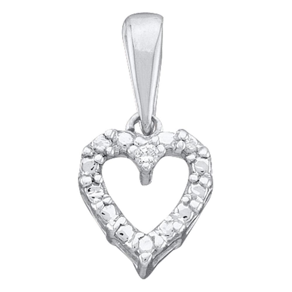 14kt White Gold Womens Round Diamond Heart Pendant .01 Cttw