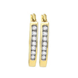 14kt Yellow Gold Womens Round Channel-set Diamond Single Row Hoop Earrings 1/4 Cttw
