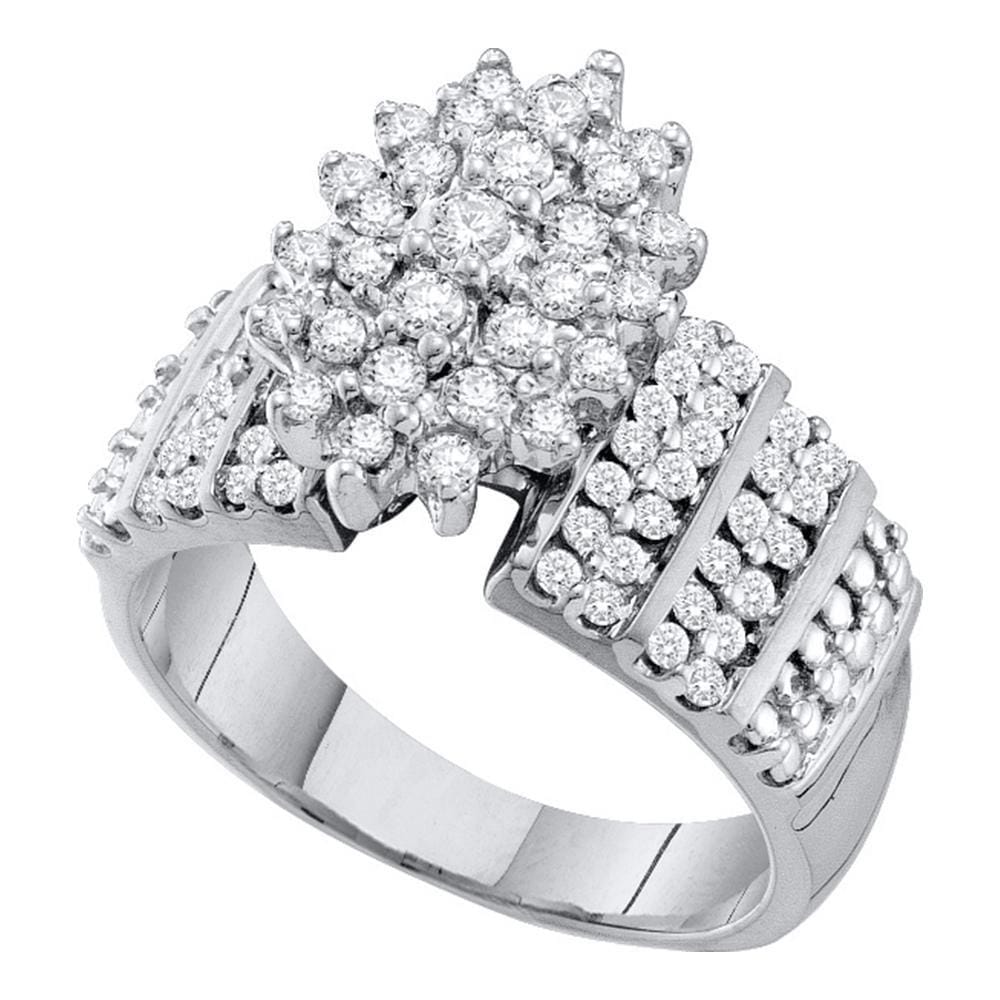 10kt White Gold Womens Round Prong-set Diamond Oval Cluster Accented-side Ring 1 Cttw