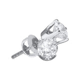 14kt White Gold Unisex Round Diamond Solitaire Stud Earrings 2.00 Cttw
