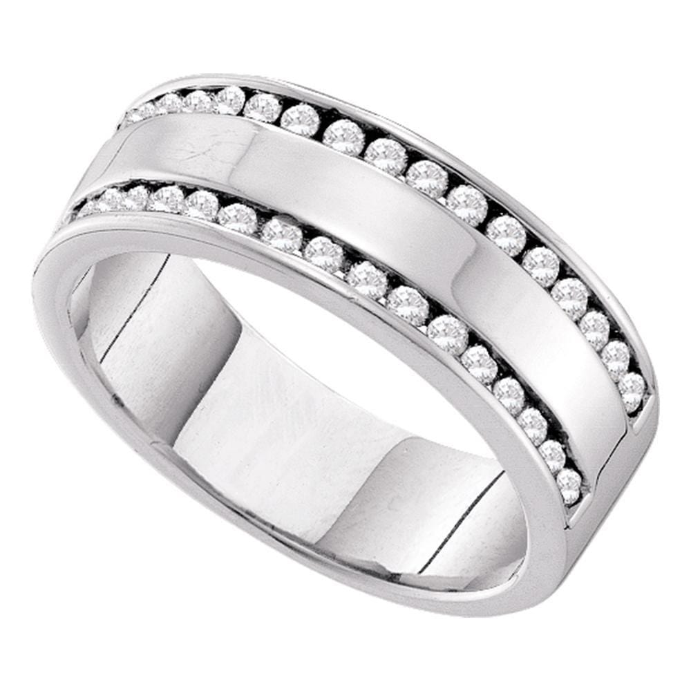 14kt White Gold Womens Round Channel-set Diamond Double Row Wedding Band 1/2 Cttw
