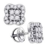 14kt White Gold Womens Round Diamond Quatrefoil Cluster Earrings 5/8 Cttw