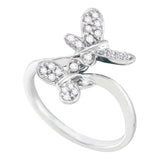 14kt White Gold Womens Round Diamond Butterfly Bug Bypass Ring 1/4 Cttw