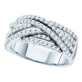 14kt White Gold Womens Round Diamond Striped Crossover Band Ring /8 Cttw