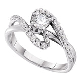 14kt White Gold Womens Round Diamond Solitaire Swirl Bridal Wedding Engagement Ring 1/2 Cttw