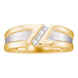 14kt Yellow Gold Mens Princess Diamond Single Row Two-tone Wedding Band Ring 1/6 Cttw