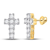10kt Yellow Gold Womens Round Diamond Roman Cross Stud Earrings 1/4 Cttw