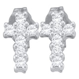 10kt White Gold Womens Round Diamond Cross Earrings 1/4 Cttw