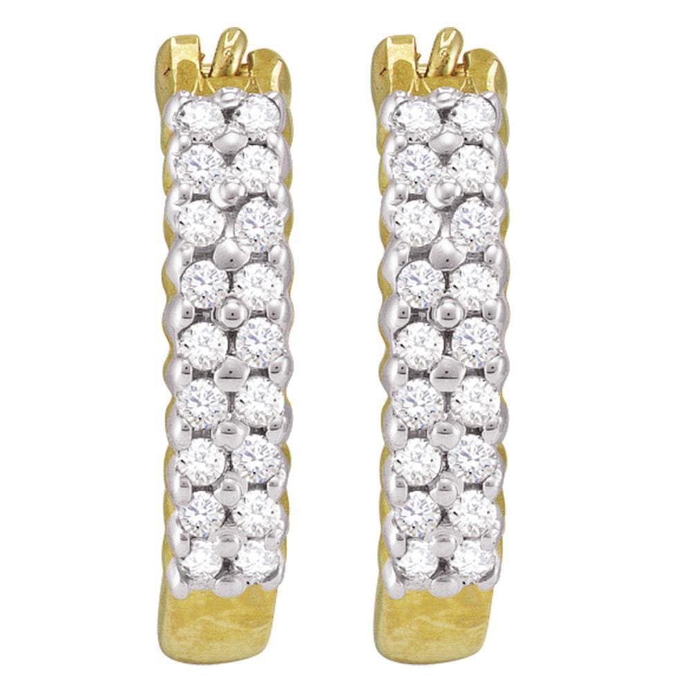 10kt Yellow Gold Womens Round Pave-set Diamond Huggie Hoop Earrings 1/4 Cttw