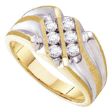 10kt Yellow Gold Mens Round Diamond Double Row Two-tone Ridged Band Ring 1/2 Cttw