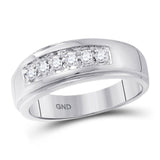 14kt White Gold Mens Round Diamond Single Row Polished Wedding Band Ring 1/4 Cttw