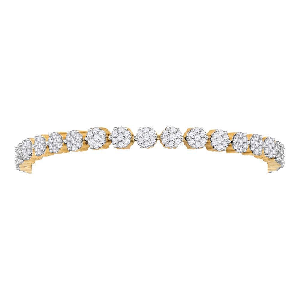 14kt Yellow Gold Womens Round Diamond Flower Cluster Tennis Bracelet 4.00 Cttw