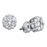 14k White Gold Womens Round Diamond Flower Cluster Stud Earrings 1 Cttw