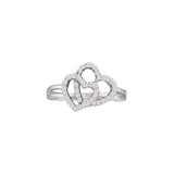 14kt White Gold Womens Round Diamond Double Heart Ring 1/4 Cttw
