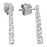 14kt White Gold Womens Round Pave-set Diamond Vertical Stick Earrings 1/2 Cttw