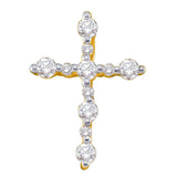 14kt Yellow Gold Womens Round Diamond Simple Cross Religious Pendant 1/3 Cttw