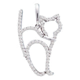14kt White Gold Womens Round Diamond Spooked Kitty Cat Outline Animal Pendant 1/2 Cttw