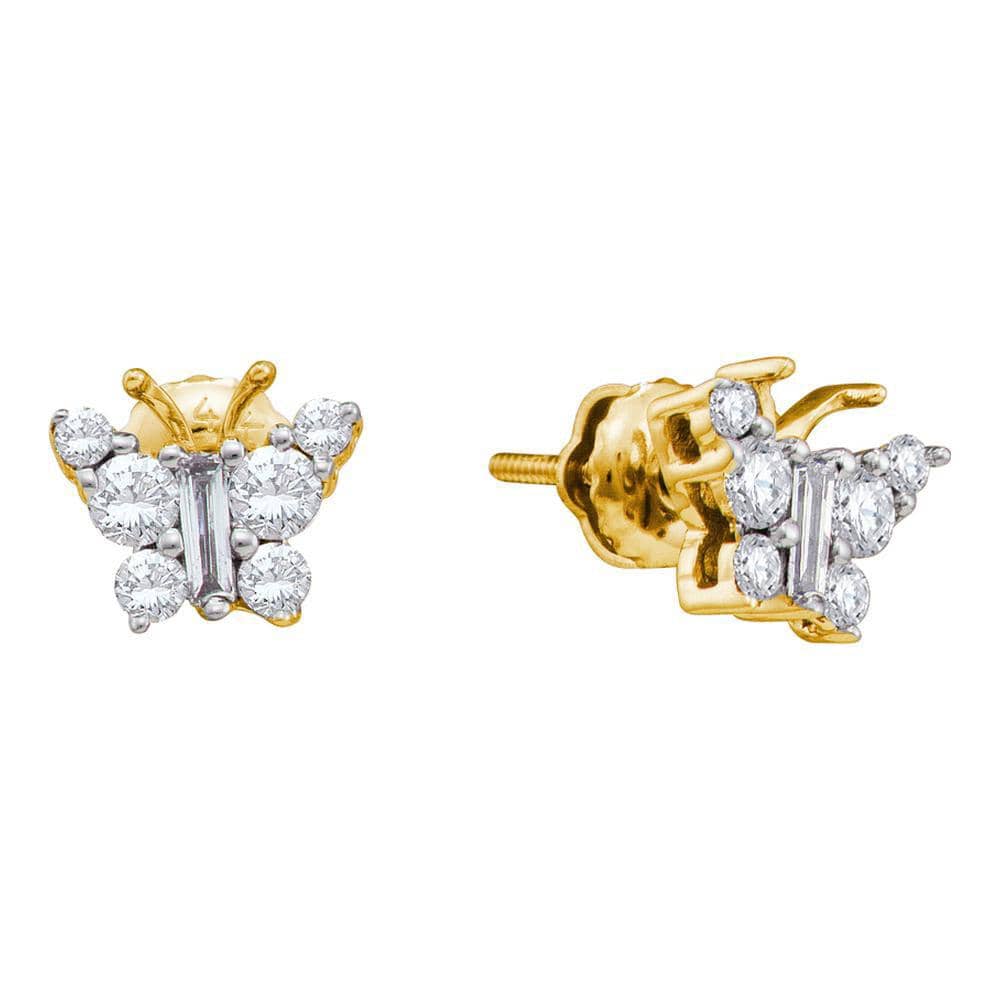 14kt Yellow Gold Womens Baguette Diamond Butterfly Bug Earrings 1/2 Cttw
