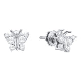 14kt White Gold Womens Baguette Diamond Butterfly Bug Earrings 1/2 Cttw