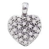 14kt White Gold Womens Round Diamond Small Heart Cluster Pendant 1/6 Cttw