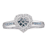 10kt White Gold Womens Round Blue Color Enhanced Diamond Heart Cluster Ring 1/4 Cttw