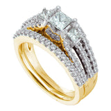 14k Yellow Gold 3-stone Princess Diamond Wedding Ring Bridal Set 1-1/4 Cttw