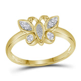 10kt Yellow Gold Womens Round Diamond Butterfly Bug Fashion Ring 1/10 Cttw