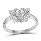 10kt White Gold Womens Round Diamond Butterfly Bug Cluster Ring 1/10 Cttw