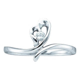 14kt White Gold Womens Round Diamond Heart Promise Ring 1/20 Cttw
